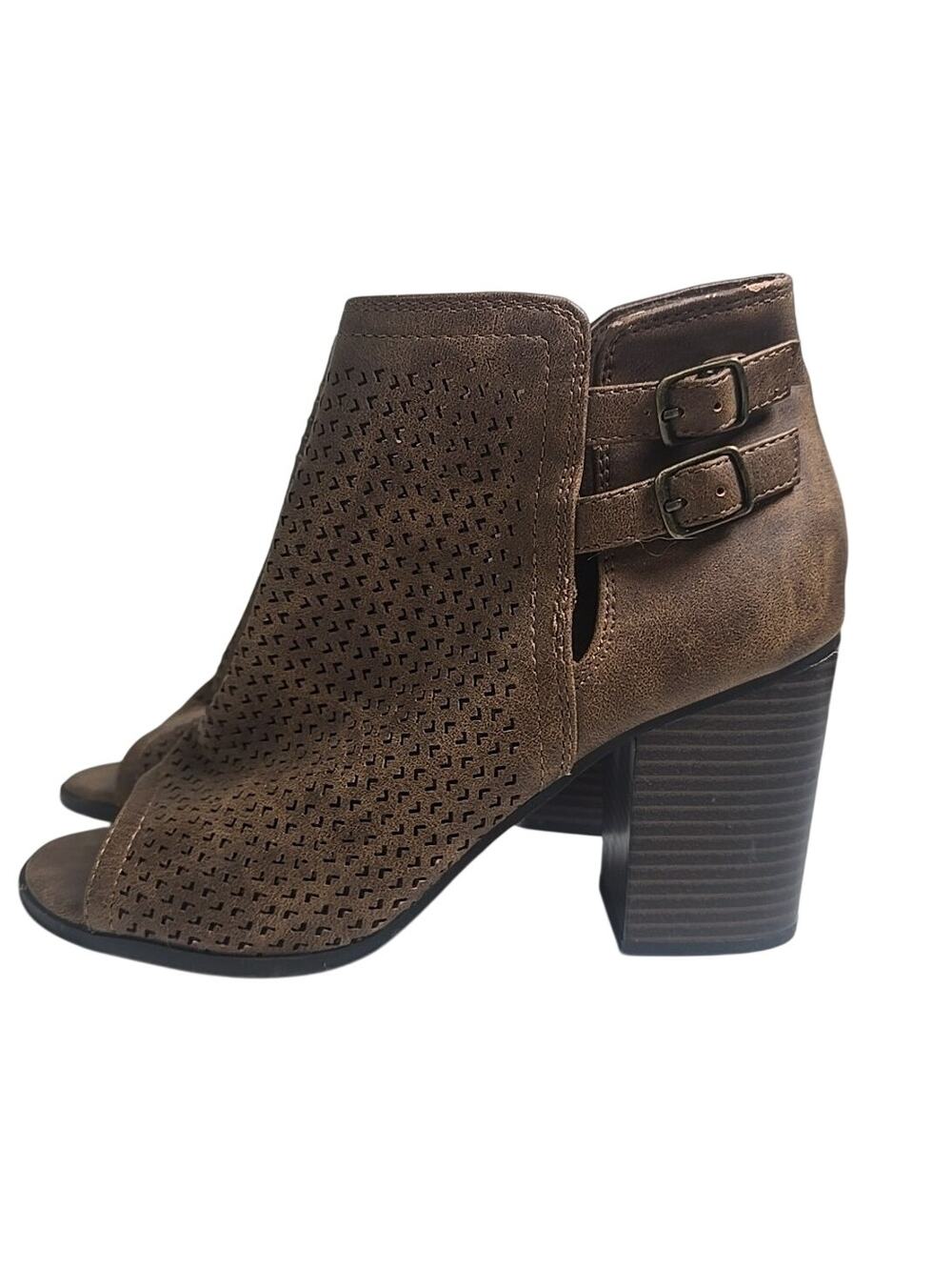 Soda Chunky Booties Open Toe Faux Suede Womens 7 Boho Indie Fall Chic